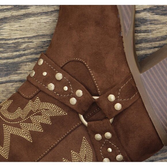 NWT Sun + Stone Womens Norahh Moto Midshaft Bootie Russet Microsuede Brown 8.5M - Picture 11 of 12